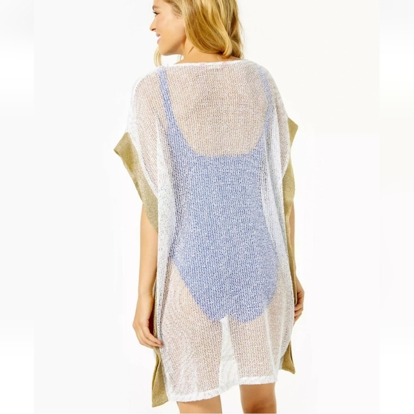 Lilly Pulitzer Ellio Metallic Wave Foil Mesh Caftan Swimsuit Cover Up Dress XS - Picture 2 of 7